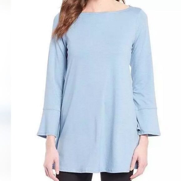 EILEEN FISHER Blouse Top Women Medium Haze Bateau Neck Bell Sleeve - Picture 1 of 10